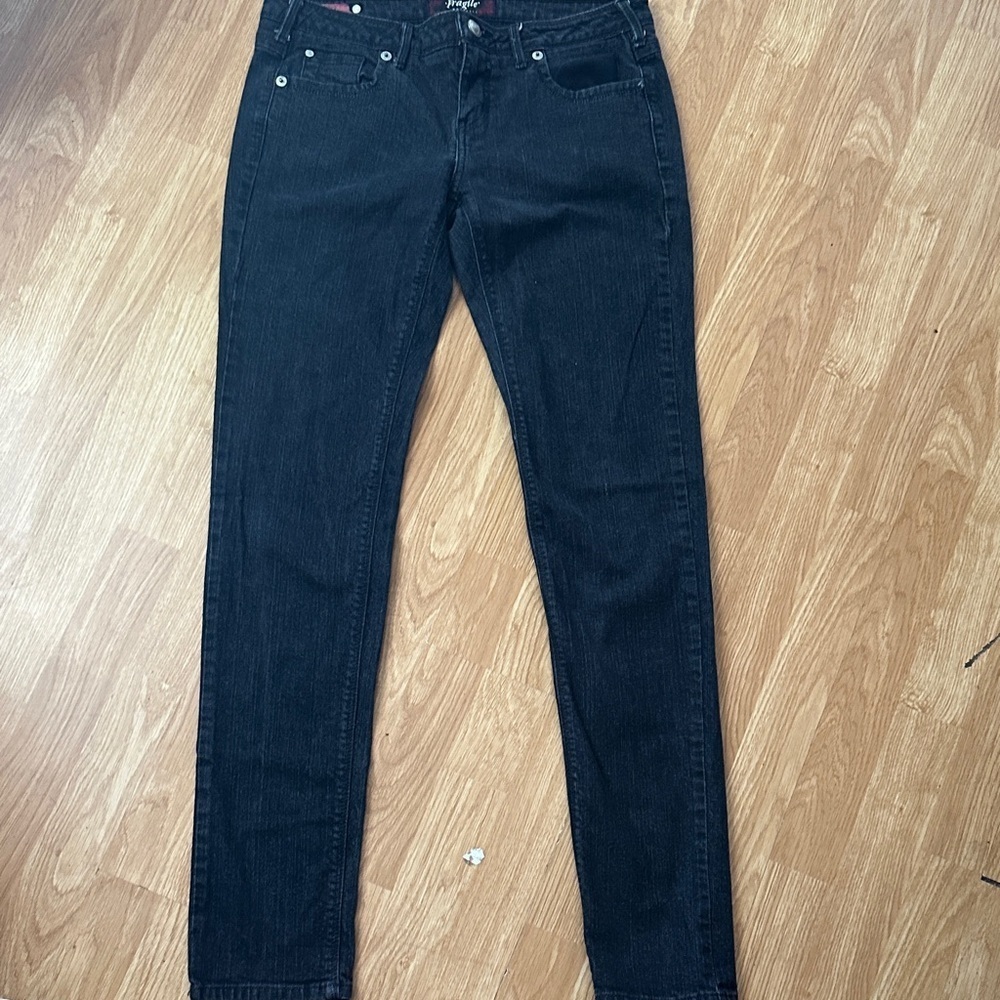 Fragile Blue Skinny Jeans -Women's Size 9 - Dark Wash Slim Fit Denim - Y2K Style